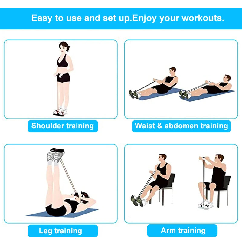 Bandas de Resistencia con Pedal – 4 Tubos para Entrenar en Casa