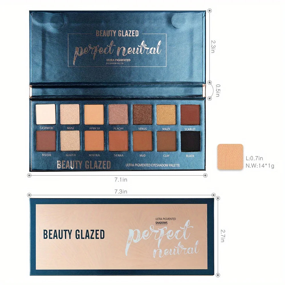 Paleta de Sombras BEAUTY GLAZED – 14 Tonos Nude Mate