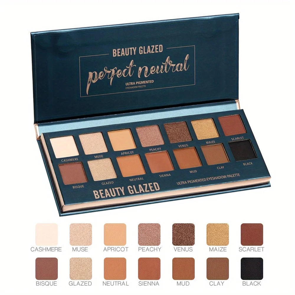 Paleta de Sombras BEAUTY GLAZED – 14 Tonos Nude Mate