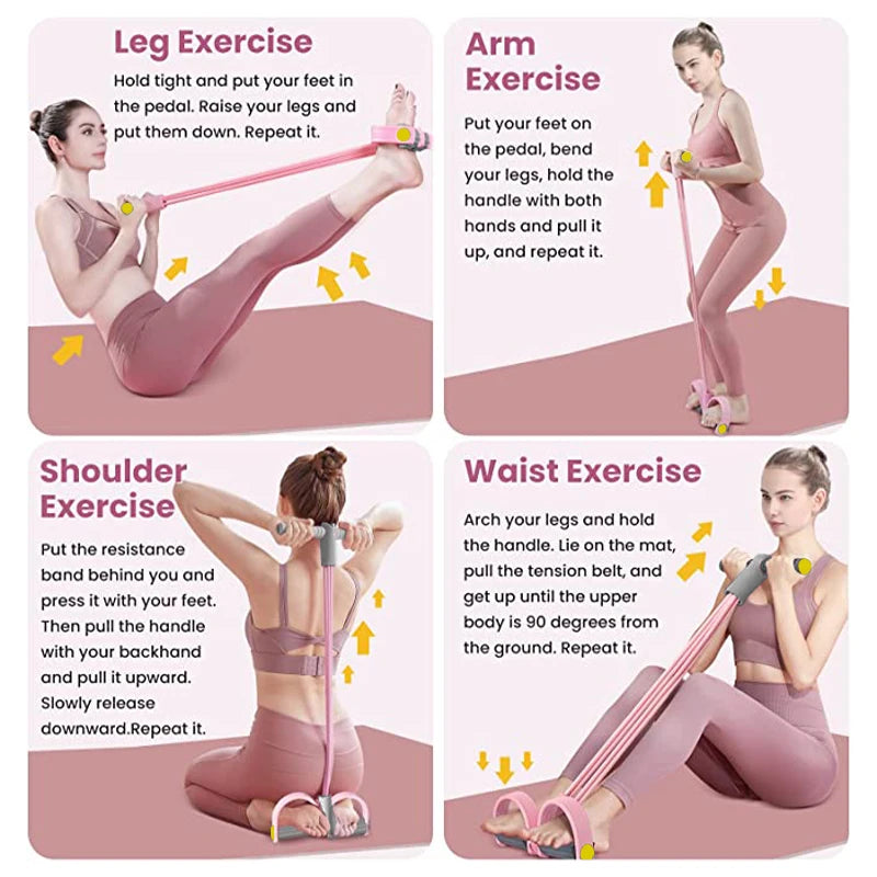 Bandas de Resistencia con Pedal – 4 Tubos para Entrenar en Casa